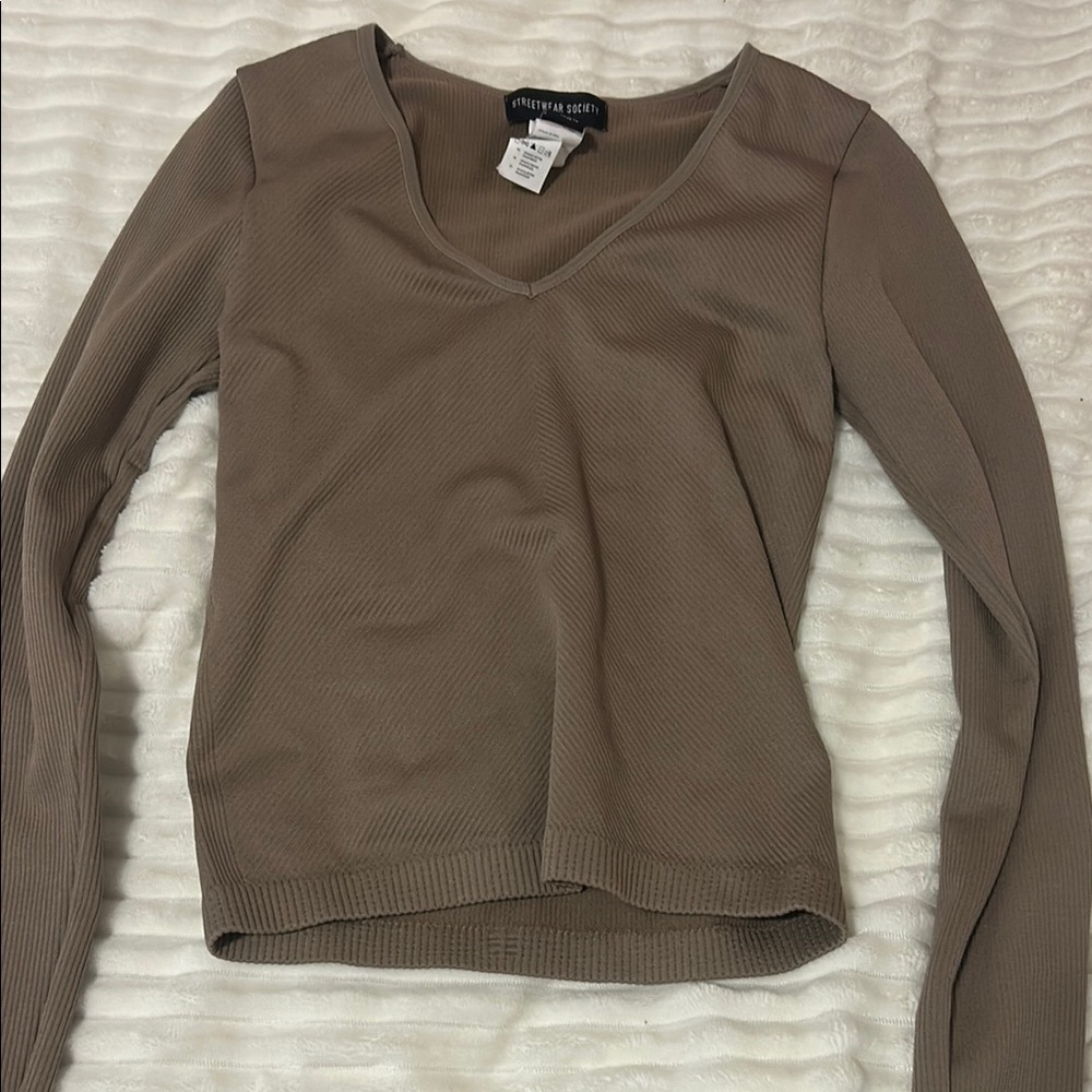 Streetwear Society Taupe Ribbed Blouse